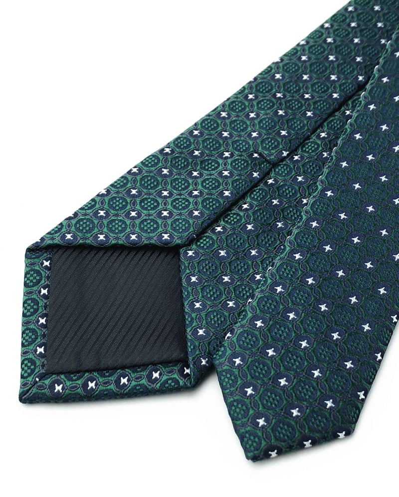 Ctskyte Slim Silk Necktie for Men Woven Jacquard Patterned Business Wedding Skinny Ties (Green Patterned, One Size) - Image 3